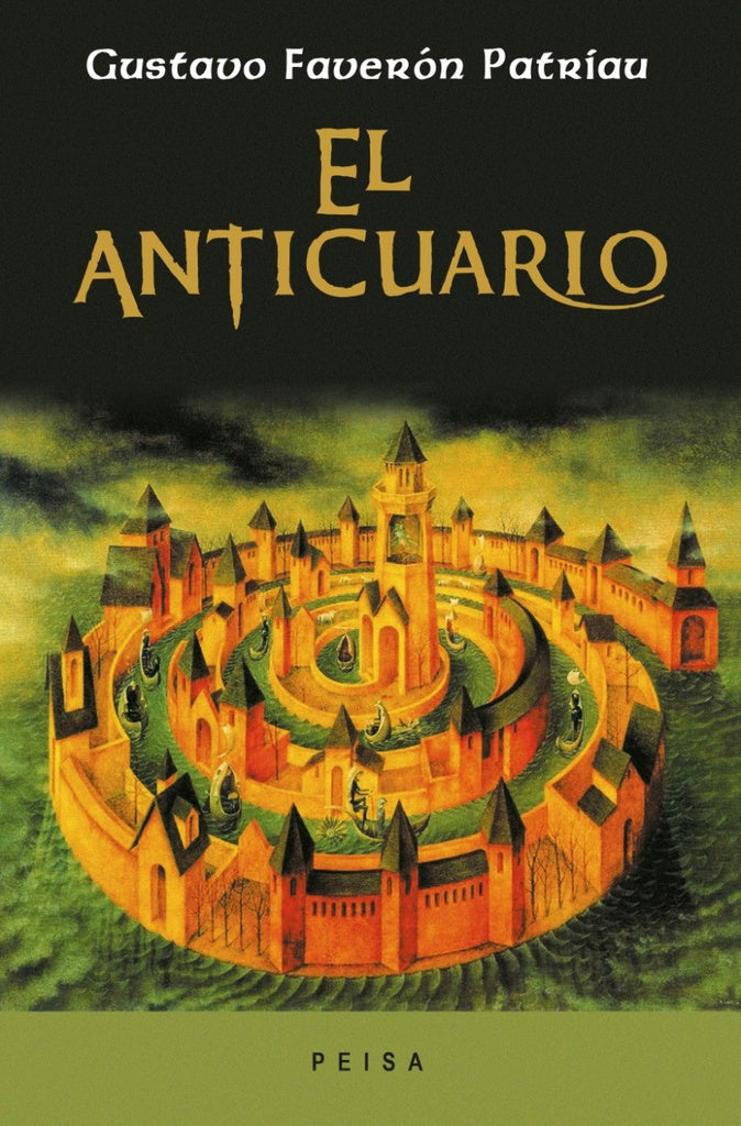 Portada de libro con ciudad medieval; título “El Anticuario” y Gustavo Faverón.