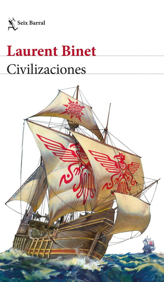 Libro con cubierta de barco de vela y banderas rojas