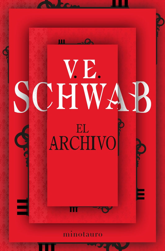Libro V.E. SCHWAB El archivo con portada roja y letras blancas en vertical.