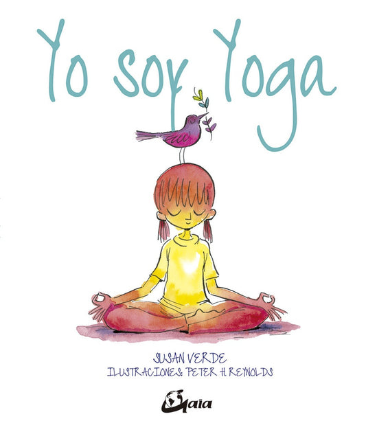 Lámina ilustrada "Yo soy Yoga" con figura meditando y ave de colores