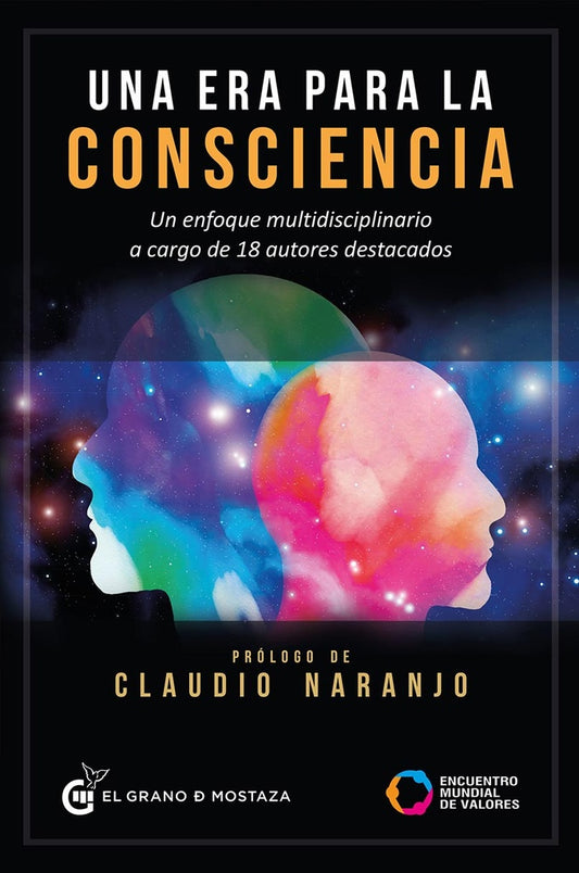 Portada de libro Una era para la conciencia, con dos rostros y portada abstracta.