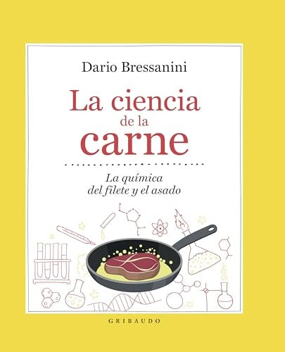 Portada de libro La ciencia de la carne, Dario Bressanini, con sartén ilustrada