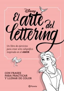 Libro de lettering con portada rosa y personaje de Disney, título “El arte del lettering”