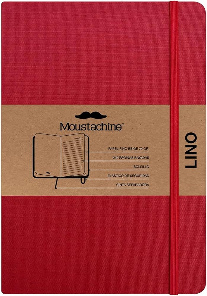 Moustachine classic linen hardcover - Classic red lined medium