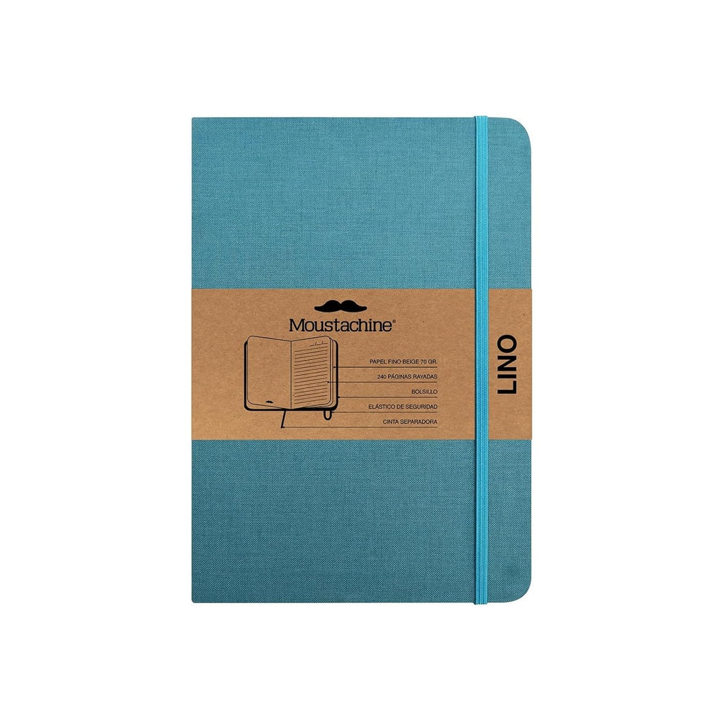 Moustachine classic linen hardcover - Ocean water blue lined medium
